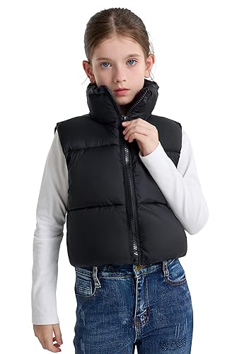 SOLOCOTE Mädchen Pufferweste Kapuzenmantel Wasserabweisend Warmes Winter Fleece Ärmellos Kinder Jacke SLN2355-Schwarz-12Y von SOLOCOTE