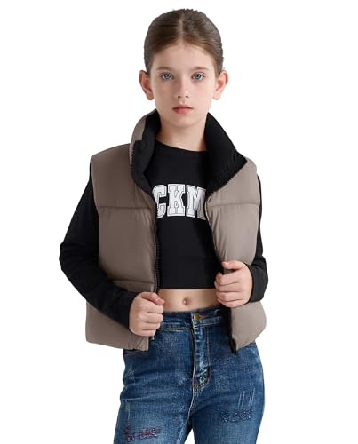 SOLOCOTE Mädchen Winter Puffweste Wasserabweisend Warme Ärmellose Stehkragen Außenmantel für Kinder Braun 6 Jahre von SOLOCOTE