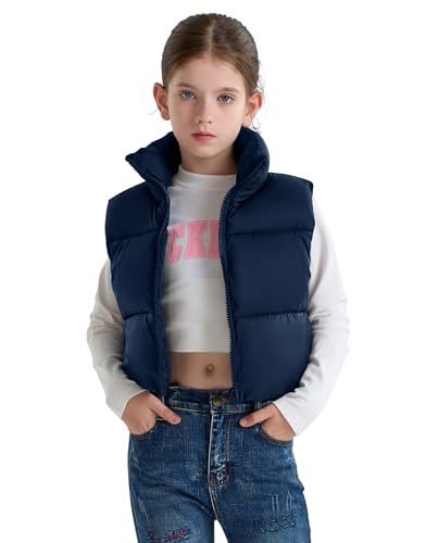 SOLOCOTE Mädchen Winter Puffweste Wasserabweisend Warme Ärmellose Stehkragen Außenmantel für Kinder Marine 14 Jahre von SOLOCOTE