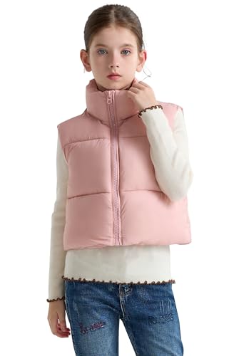 SOLOCOTE Mädchen Winter Puffweste Wasserabweisend Warme Ärmellose Stehkragen Außenmantel für Kinder Rosa 6 Jahre von SOLOCOTE