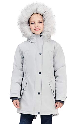 SOLOCOTE Mädchen Wintermäntel Heavyweight Medium Länge warme Jacke mit abnehmbaren Pelzkragen mit Kapuze 2016 Grau 9-10Y von SOLOCOTE