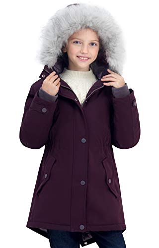 SOLOCOTE Mädchen Wintermäntel Heavyweight Medium Länge warme Jacke mit abnehmbaren Pelzkragen mit Kapuze 2016 Lila 5-6Y von SOLOCOTE