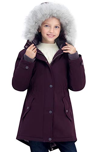 SOLOCOTE Mädchen Wintermäntel Heavyweight Medium Länge warme Jacke mit abnehmbaren Pelzkragen mit Kapuze 2016 Lila 9-10Y von SOLOCOTE