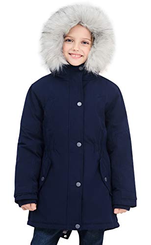 SOLOCOTE Mädchen Wintermäntel Heavyweight Medium Länge warme Jacke mit abnehmbaren Pelzkragen mit Kapuze 2016 Marine 13-14Y von SOLOCOTE