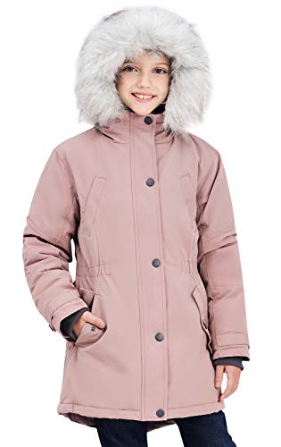 SOLOCOTE Mädchen Wintermäntel Heavyweight Medium Länge warme Jacke mit abnehmbaren Pelzkragen mit Kapuze 2016 Rosa 11-12Y von SOLOCOTE