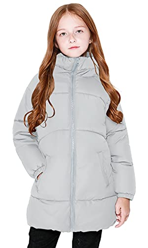 SOLOCOTE Mädchen Wintermäntel Heavyweight Mediun Länge Warme Jacken Daunenähnliche Baumwolle Watte Outwear 80817 Grau 9-10Y von SOLOCOTE