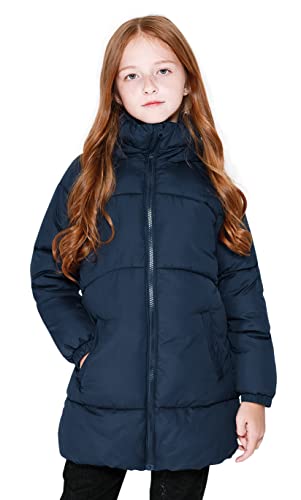 SOLOCOTE Mädchen Wintermäntel Heavyweight Mediun Länge Warme Jacken Daunenähnliche Baumwolle Watte Outwear Marine 164 von SOLOCOTE
