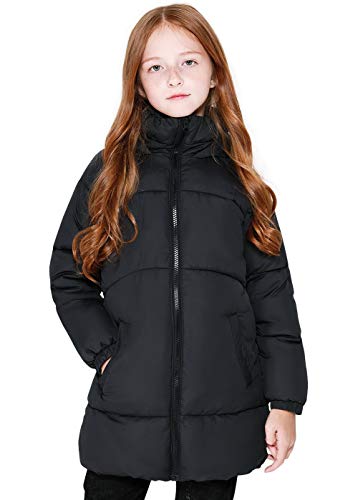 SOLOCOTE Mädchen Wintermäntel Heavyweight Mediun Länge Warme Jacken Daunenähnliche Baumwolle Watte Outwear Schwarz 152 von SOLOCOTE