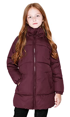 SOLOCOTE Mädchen Wintermäntel Heavyweight Mediun Länge Warme Jacken Daunenähnliche Baumwolle Watte Outwear Weinrot 116 von SOLOCOTE