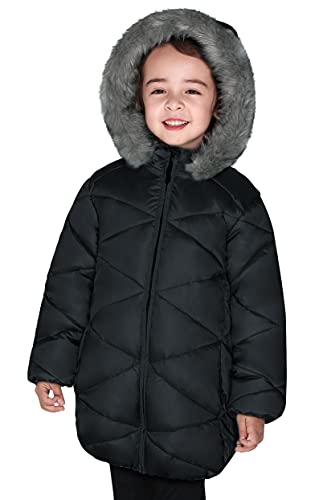 SOLOCOTE Mädchen Wintermäntel mit Kapuze Sherpa gefüttert Leichte Jacke Dick Warm Puffy Wasserdicht Winddicht Baumwolle Glänzende Jacken Black-5-6Y von SOLOCOTE