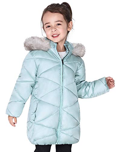 SOLOCOTE Mädchen Wintermäntel mit Kapuze Sherpa gefüttert Leichte Jacke Dick Warm Puffy Wasserdicht Winddicht Baumwolle Glänzende Jacken Green 5-6Y von SOLOCOTE