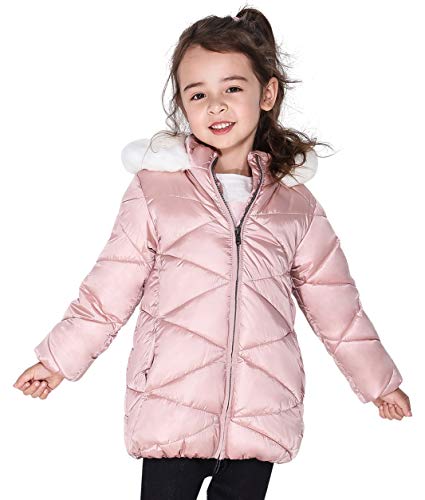 SOLOCOTE Mädchen Wintermäntel mit Kapuze Sherpa gefüttert Leichte Jacke Dick Warm Puffy Wasserdicht Winddicht Baumwolle Glänzende Jacken Pink-11-12Y von SOLOCOTE