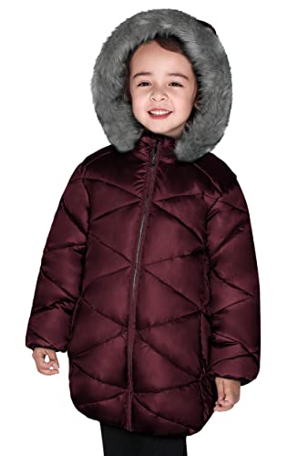 SOLOCOTE Mädchen Wintermäntel mit Kapuze Sherpa gefüttert Leichte Jacke Dick Warm Puffy Wasserdicht Winddicht Baumwolle Glänzende Jacken Wine-5-6Y von SOLOCOTE