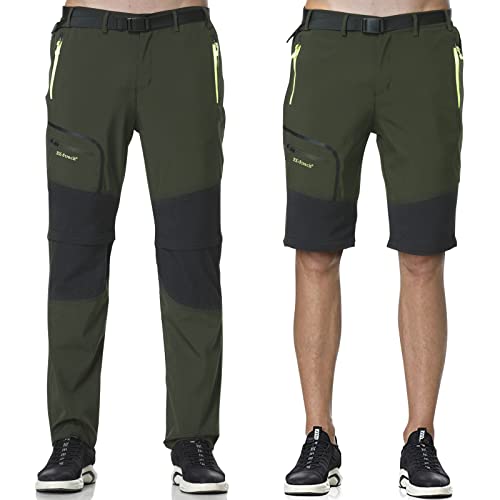 SOLOYEE Herren Wanderhose Zip Off Trekkinghose Outdoorhose Wasserdicht Schnelltrocknend Softshellhose Abnehmbar Outdoor Shorts Sommer Grün, M von SOLOYEE