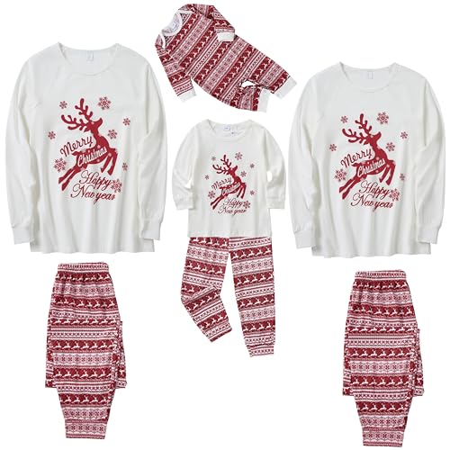 SOLOYEE Weihnachten Familie Schlafanzug Set Santa Elk Crew Tie Winter Weihnachten Anzüge Langarm Pyjamas Home Set Weiße für Herren, XL von SOLOYEE