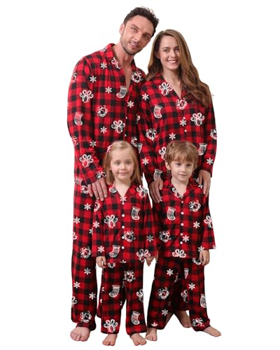 SOLOYEE Weihnachts Pyjama Christmas Pyjama Kariert Weihnachtsschlafanzüge Familie, Winter Langarm Partner Pyjama Family Pyjama Set (Rot - Kinder, 10-11 Jahre) von SOLOYEE
