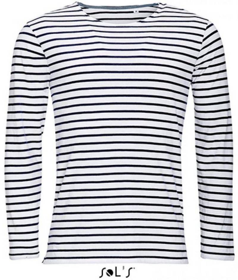 SOLS Langarmshirt Herren Longsleeve Striped T-Shirt Marine gestreift von SOLS