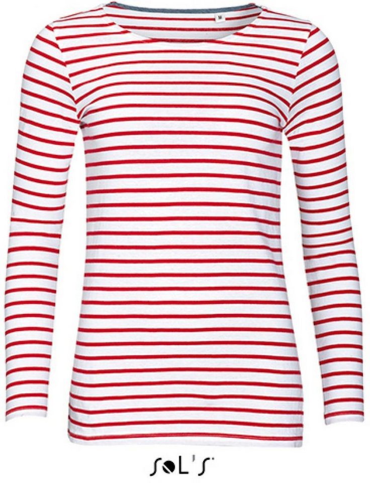 SOLS Langarmshirt Damen Longsleeve Striped T-Shirt Marine gestreift von SOLS