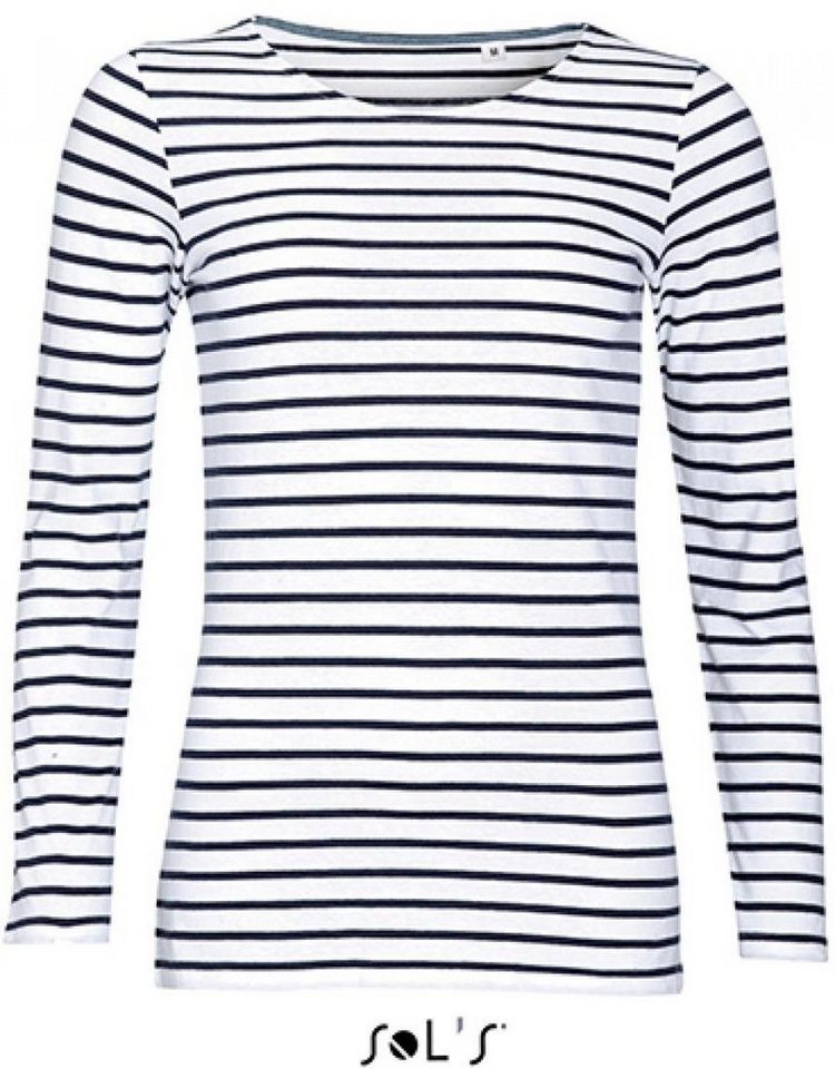 SOLS Langarmshirt Damen Longsleeve Striped T-Shirt Marine gestreift von SOLS