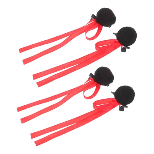 SOLUSTRE 2paare Flauschige Haarklammern Mit Pompons Und Bändern Für Mädchen Für Partys Hochzeiten Und Täglichen Gebrauch von SOLUSTRE