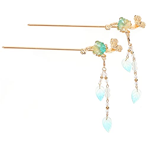 Chinesischer Haarstab Perlen Haarnadel Haarstäbchen Haar Essstäbchen Haarspange Haarstock Haarschmuck Pin für Damen Mädchen Hochzeit Chinesisch Hanfu Kostüm Cosplay 2 Stück Grün von SOLUSTRE