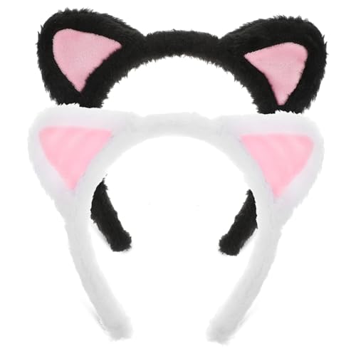 SOLUSTRE 2 Stück Haarband mit Katzenohren Teiliges Flauschige Flexible Stirnbänder für Erwachsene Bequemes Makeup und Gesichtswaschband Verspieltes Accessoire für Alltag und Kostüm von SOLUSTRE