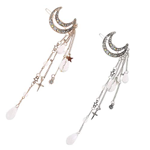 SOLUSTRE 2pcs Mond Haarspange Stern Quaste Haarklammer Golden Silber Vintage Haarnadel Haarschmuck Frauen Damen Mädchen Kopfschmuck Weihnachten Festival von SOLUSTRE
