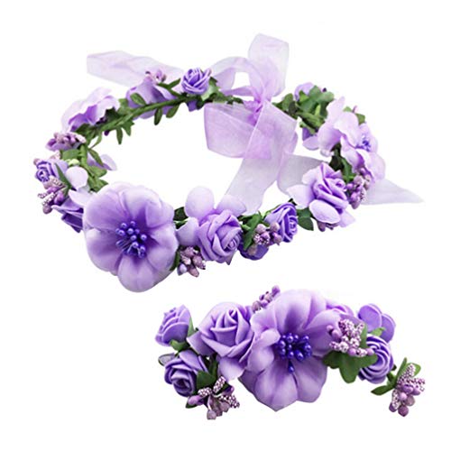 SOLUSTRE 2st Stirnband Für Blumenmädchen Hochzeits Armband Brautblum- Kopfbedeckung Florales Stirnband Blumenkranz Für Mädchen Blumenkranz Stirnband Kleinkind Einstellen Die Blumen Violett von SOLUSTRE