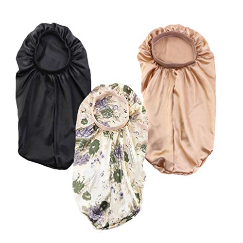 SOLUSTRE 3 Stück Schlafmütze Satin Mütze Satinhaube Mädchen Damen Frauen Turban Kopfbedeckungen Schlafen Ausruhen Haarausfallkappe Schwarz Golden Beige von SOLUSTRE