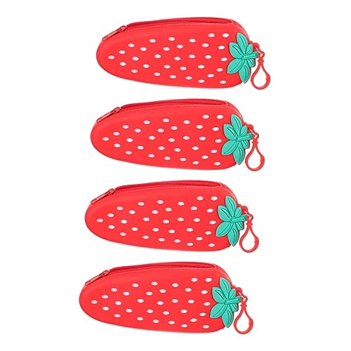 SOLUSTRE 4 Stück Erdbeer-federmäppchen Aus Silikon Großer Bleistiftbeutel Süße Federtasche Schlüsseltasche Aufbewahrungstasche Süße Federmäppchen Schreibwaren Büro Kieselgel Obst von SOLUSTRE