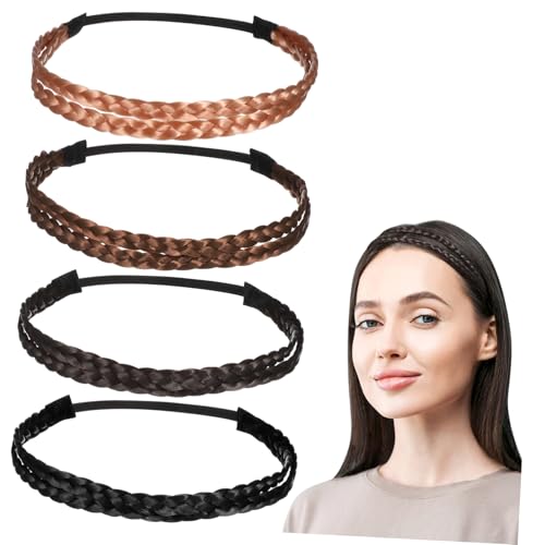 SOLUSTRE 4 Stück Stirnbänder Für Sportliche Damen Haarband Damen Sommer Doppeltes Stirnband Frauenmode Haar Geflochtenes Stirnband Übungsstirnbänder Für Haarschmuck Kurz Fräulein Haargummi von SOLUSTRE