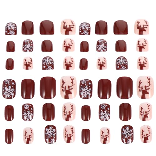 SOLUSTRE 48stücke Boxen Weihnachts Fake Nails Full Cover Nagel Decals Für Damen Leicht Und Tragbar Aufkleben Für Festlichkeiten Und Nail Art Designs von SOLUSTRE