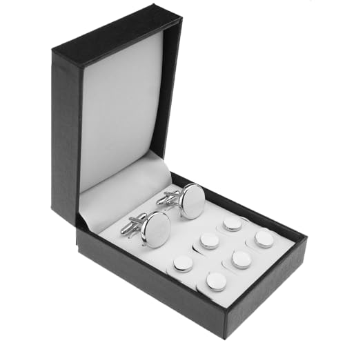 SOLUSTRE 8-teiliges Manschettenknöpfe-Set: Manschettenknöpfe und Hemdknöpfe im französischen Stil für Herren – Klassisches rundes Smoking-Manschettenknopf-Set für Hochzeiten und das Geschäft von SOLUSTRE