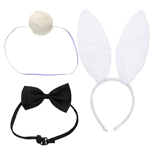 SOLUSTRE 1 Satz Hasenohr Stirnband Haarband-accessoire Hasenohren Hasenkragen Fliege Hasenschwanz Für Die Osterparty Fliege Und -kit Hasenschwanzkostüm Kleidung Tuch Damen Weiß Tier von SOLUSTRE