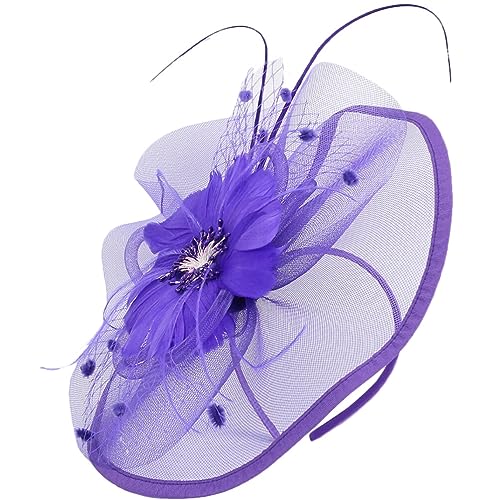 SOLUSTRE Cocktailparty-hut Fascinators Für Frauen-teeparty Modische Stirnbänder Fascinator Mit Schleier Fascinator-hut-stirnband Für Damen Klappe Violett Braut Steckbrett Abschlussball Abs von SOLUSTRE