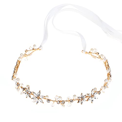 SOLUSTRE Damen Kristall Brautgürtel Hochzeit Gürtel Strass Kristall Perle Hochzeitskleid Blatt Brautjungfer Schärpe Für Braut Hochzeitskleid Zubehör Golden von SOLUSTRE