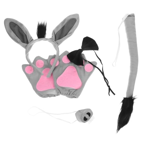 SOLUSTRE Donkey Kostüm Set mit Plüsch Stirnband Handschuhe und Fliege Langlebiges Donkey Cosplay Zubehör für Robustes Kopfstück für Karneval und Kostümparty von SOLUSTRE