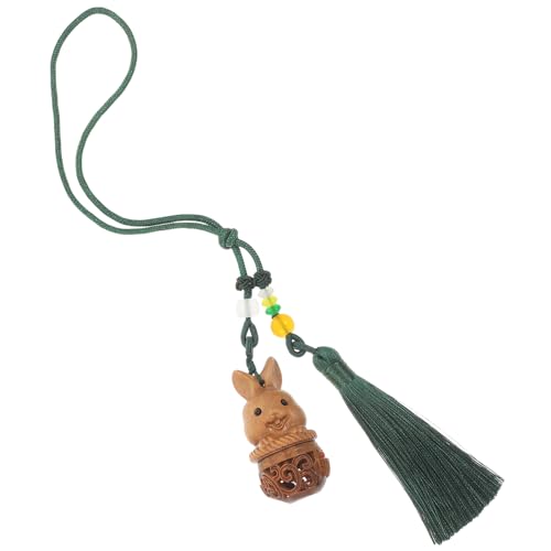 SOLUSTRE Hängender Holz Rabbit Charm Schlüsselanhänger Multifunktionale Dekoration für Handy Auto Schlüsselanhänger mit Eleganter Quaste und Bunten Perlen Niedliches Design und Langlebiges von SOLUSTRE