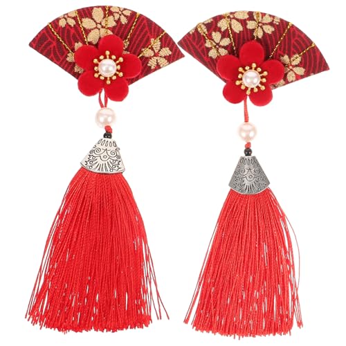 SOLUSTRE Japanische Haarklammern Rote Fächer Haarspangen mit Langen Quasten für Frauen Kleine Dekorative Haarschmuck Accessoires Geeignet für Traditionelle Kimono und Festtagsfrisuren von SOLUSTRE