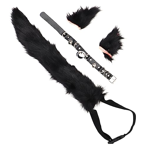 SOLUSTRE Katzenohren Und Schwanz-Set Wolf Fuchs Tierschwanz Leder-Halsband-Set Pelziger Langer Schwanz Kunstfell Wolf-Haarspange Halloween-Halsband Cosplay-Set Für Frauen von SOLUSTRE