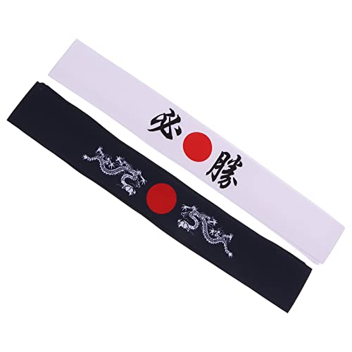 SOLUSTRE 2st Bushido-stirnband Bushido Hachimaki Stirnband Japanisches Sieges-stirnband Drachen-samurai-kopfbedeckung Japanisches Stirnband Bandana Koch Fitness Baumwolle Locken Kostüm von SOLUSTRE