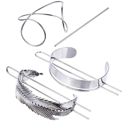 SOLUSTRE Silber Haar Manschette mit Stick X Förmigen Haar Stick Brötchen Halter Frauen Haar Manschette Hochzeit Haar Brötchen Käfig Vintage Haar Zubehör für Frauen Mädchen 3Pcs von SOLUSTRE