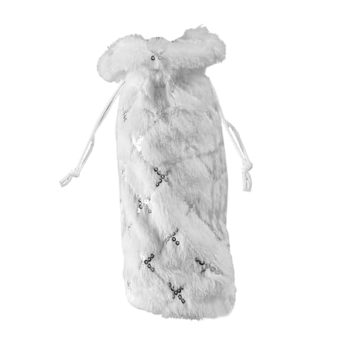 SOLUSTRE Weihnachtliche Weinflaschenhülle Weißer Plüschbezug Mit Zugband Schutz Für Sektflaschen Festliche Tischdeko Weihnachten Party von SOLUSTRE