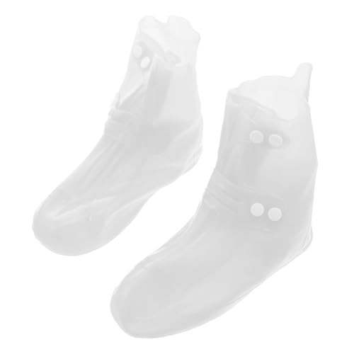 SOLUSTRE wasserdichte rutschfeste PVC Schuhüberzieher mit Doppelknopf Strapazierfähig und Langlebig Hoher Schaft Praktischer Regenschutz für Damen von SOLUSTRE