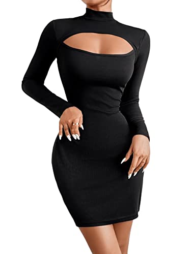 SOLY HUX Bodycon Kleid Damen Langarm Minikleid Cut Outs Kleider Herbst Partykleid Bleistift Kurzkleid Freizeitkleid Schwarz M von SOLY HUX
