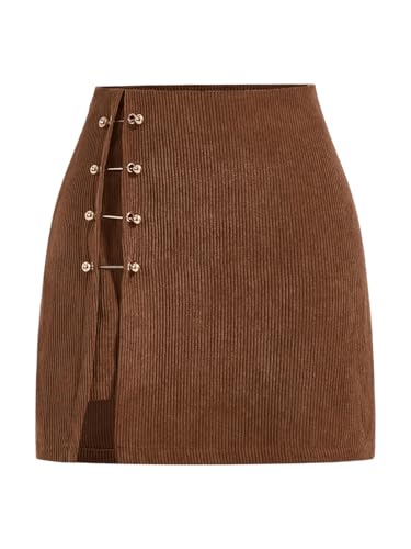 SOLY HUX Cordrock Damen Minirock Cord Rock Herbst Winter Rock Kurz Hohe Taille Freizeitrock A Linie Röcke Elegant Partyrock Braun M von SOLY HUX