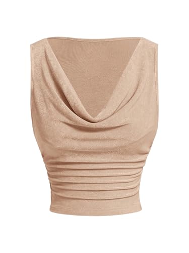 SOLY HUX Damen Ärmellos Oberteil Elegant Tank Top Drapiertem Kragen Sommertop Crop Tops Büro Oberteile Sommershirt Aprikosenfarben XS von SOLY HUX