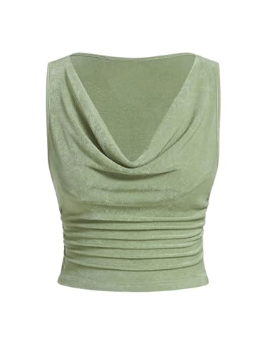 SOLY HUX Damen Ärmellos Oberteil Elegant Tank Top Drapiertem Kragen Sommertop Crop Tops Büro Oberteile Sommershirt Minzgrün M von SOLY HUX