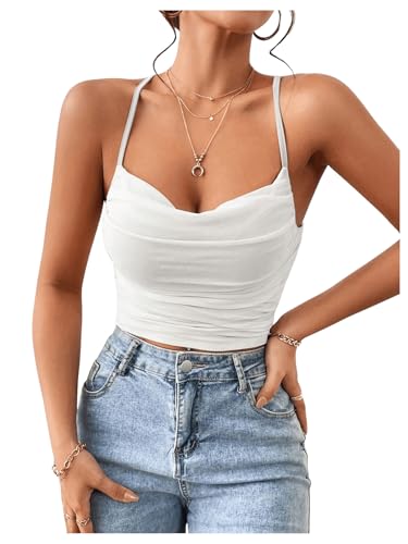SOLY HUX Damen Camisole Top Crop Top Sommer Trägertop Y2K Bauchfrei Sommertop Kreuzgurt Partytop Festvial Outfit Tanktop Untertop Weiß XL von SOLY HUX