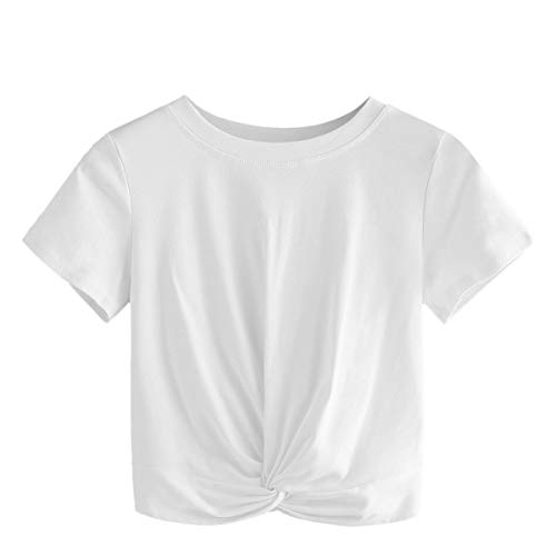 SOLY HUX Damen Crop T-Shirt Tops Shirt Oberteile mit Twist Vorn Sommershirts Cropshirts Weiß S von SOLY HUX